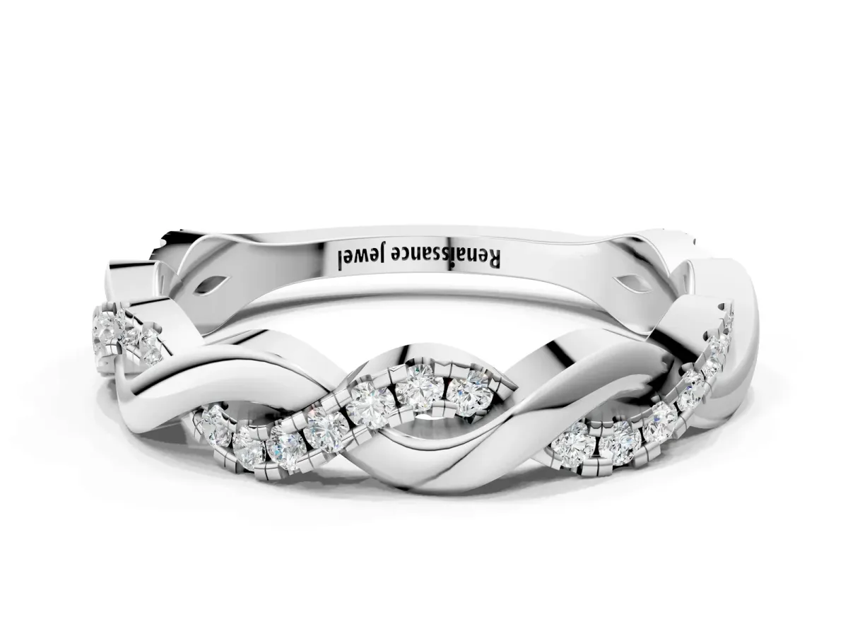 Pavé Round Diamond Twist Eternity Band with Shared Prong Setting Silver