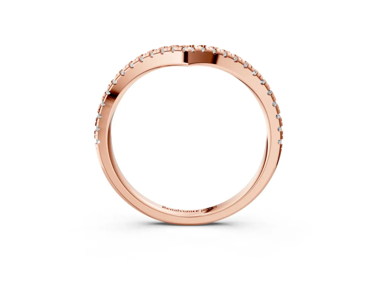 Pavé Round Diamond V-Shaped Chevron Band with Shared Prong Setting Rose gold