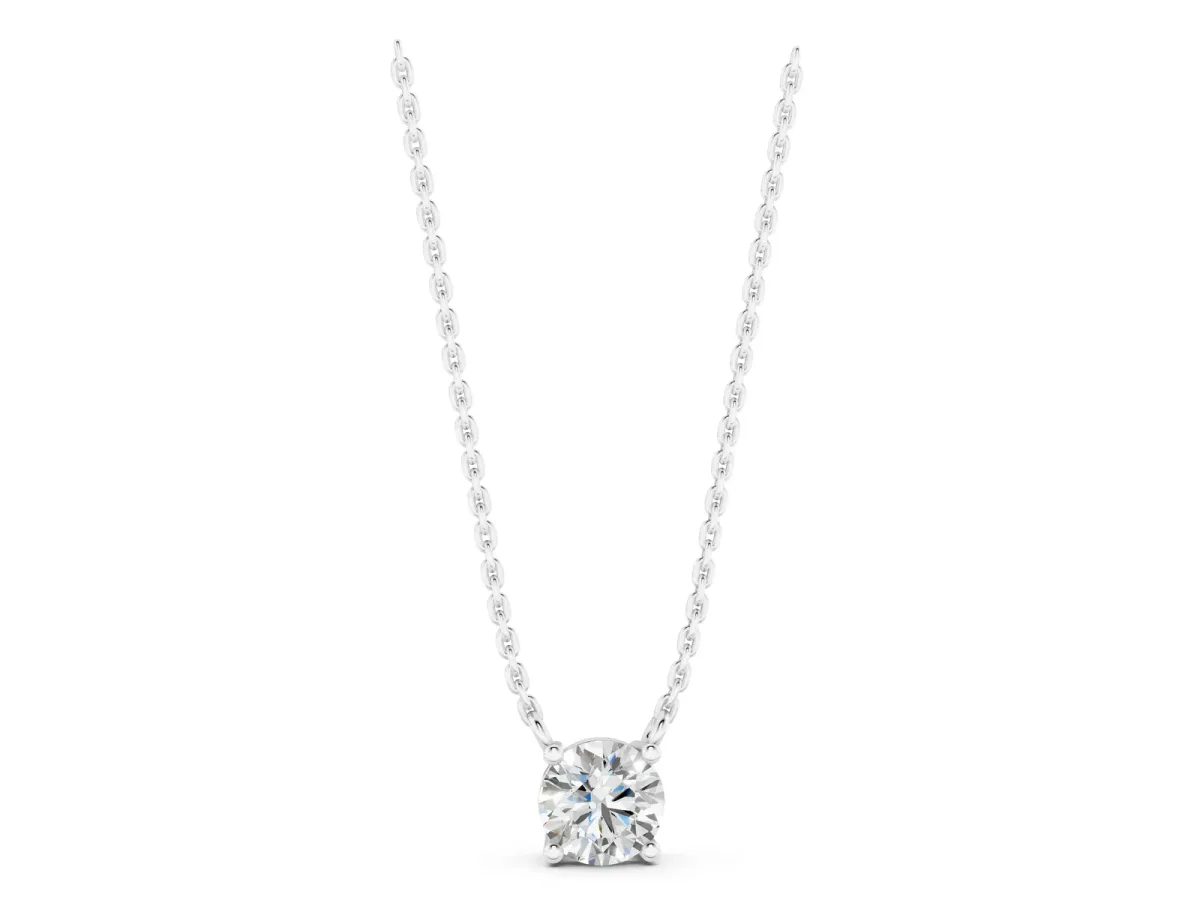 Round Solitaire Pendant with Four-Prong Basket Setting White gold