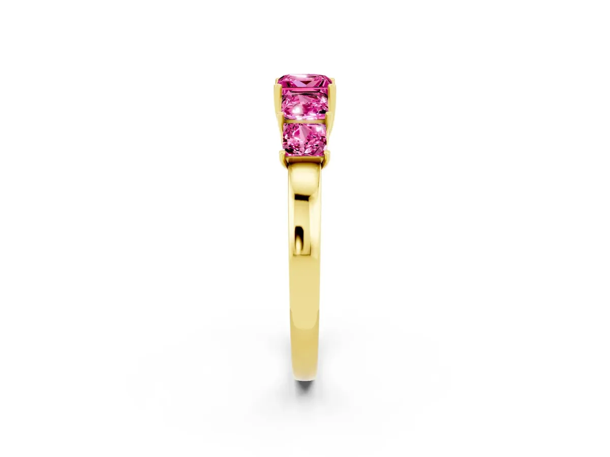 Princess Cut Five-Stone Pink Sapphire Ring with Classic Prong Setting Yellow gold