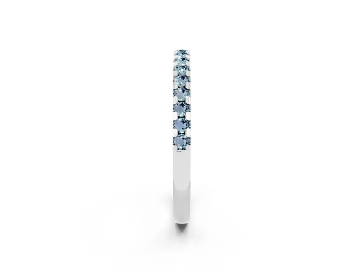 Round Aquamarine Pavé Set Eternity Band with Micro Prong Setting Silver
