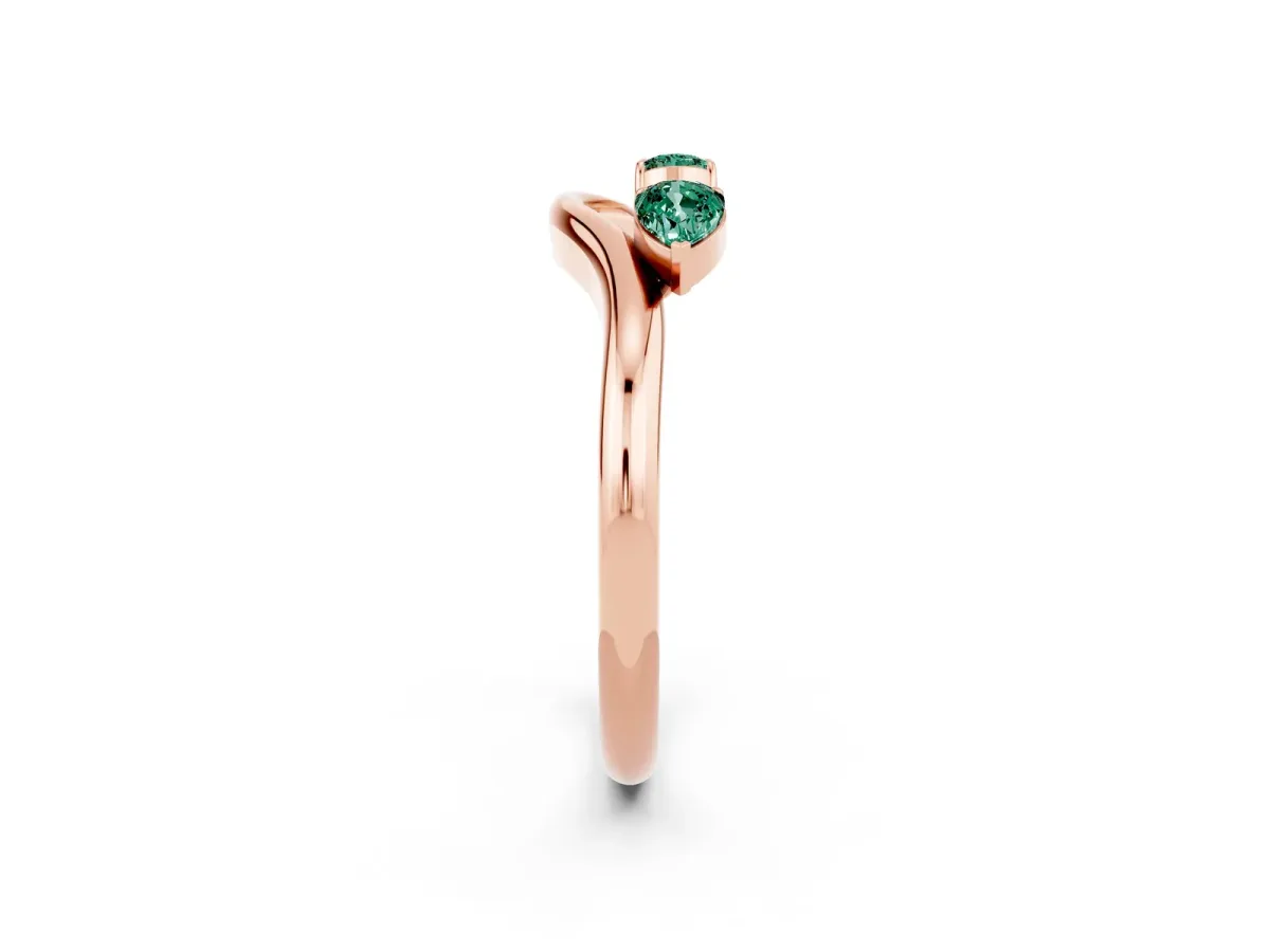 Pear Cut Green Sapphire Two-Stone Open Band Ring with Prong Setting Rose gold