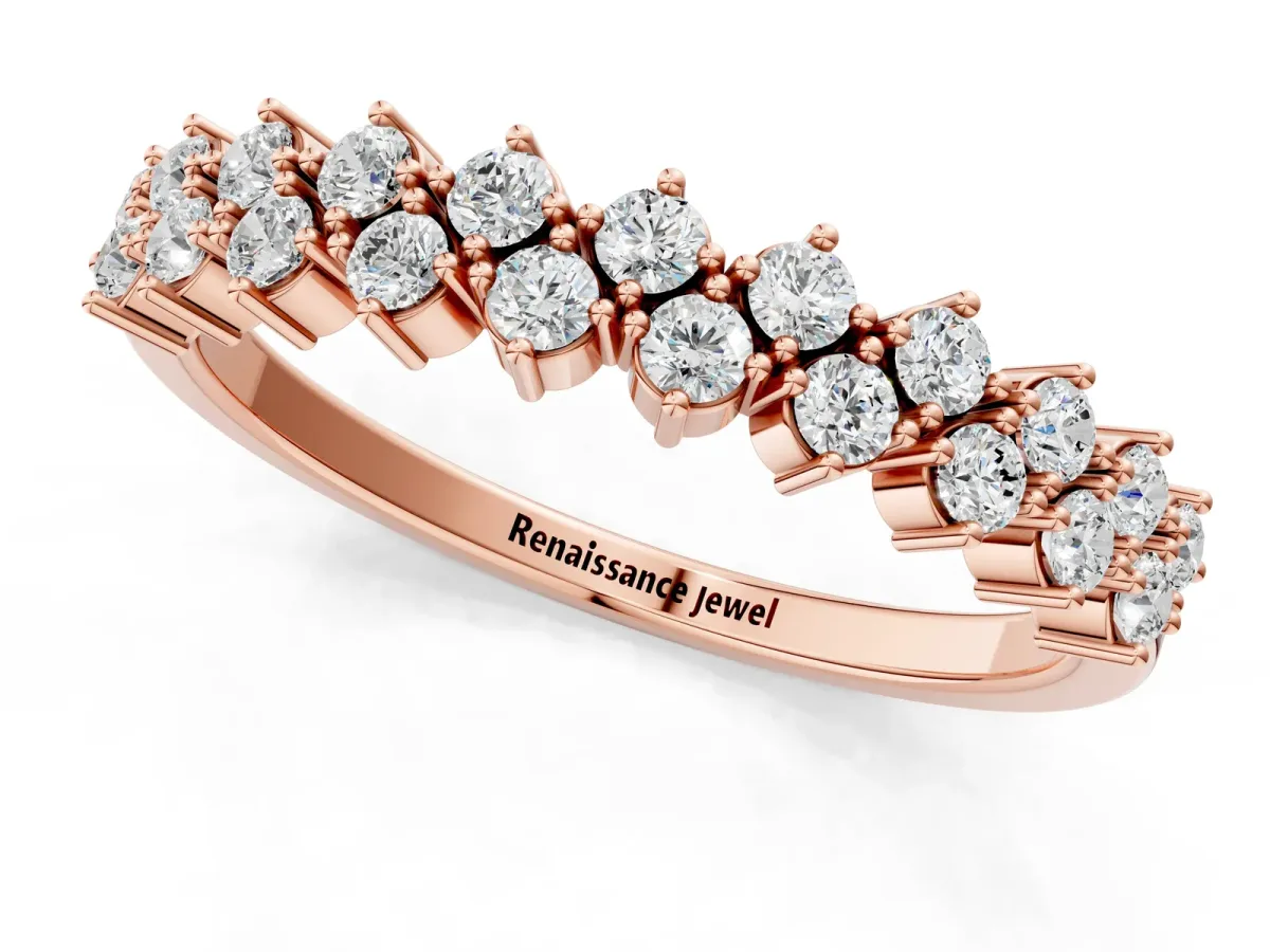 Round Diamond Prong Set Chevron Band Rose gold