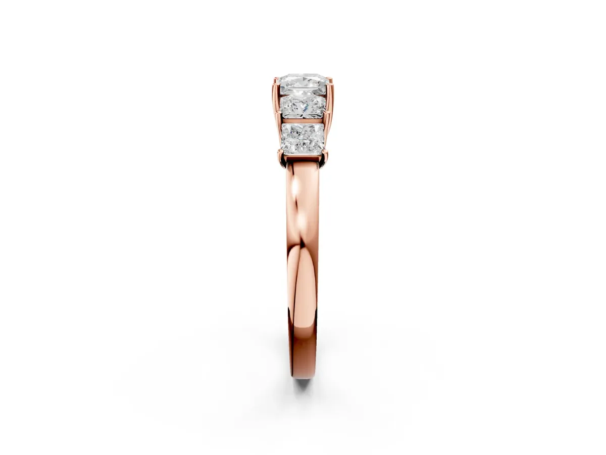 Princess Cut Five-Stone Diamond Ring with Classic Prong Setting Rose gold
