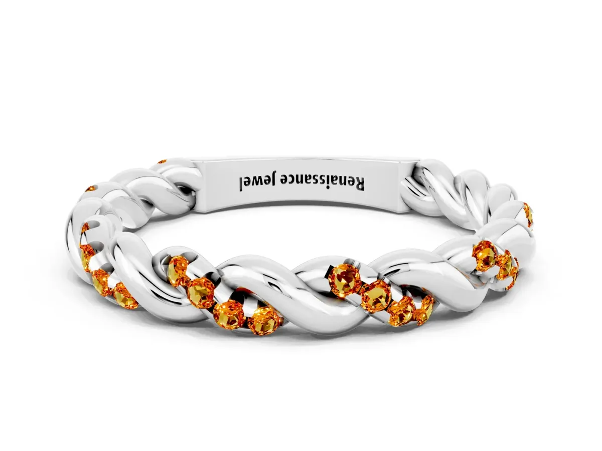 Twisted Pavé Round Citrine Eternity Band Platinum