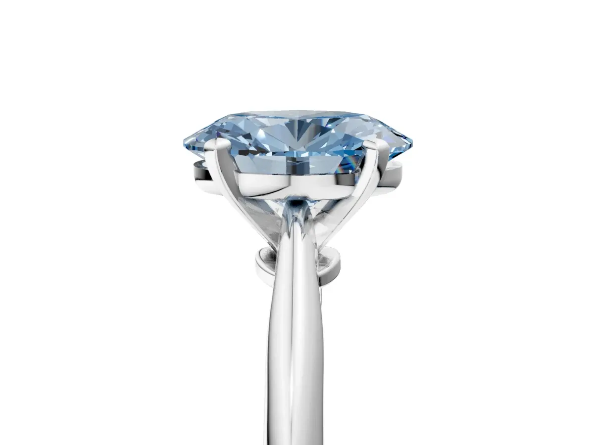Fancy Blue Oval Cut Diamond Solitaire Engagement Ring with Classic Band and Four-Prong Setting Silver