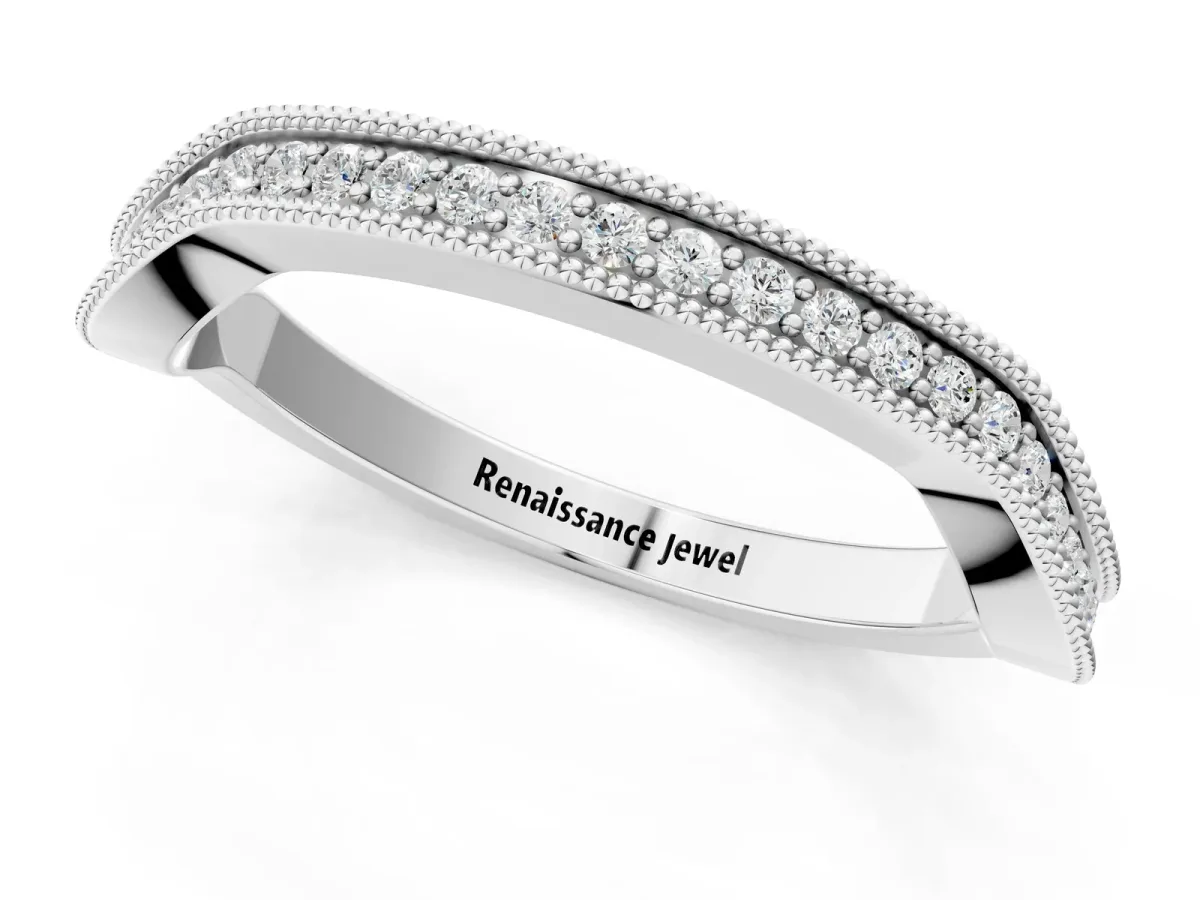 Milgrain Channel-Set Round Diamond Contour Band Platinum