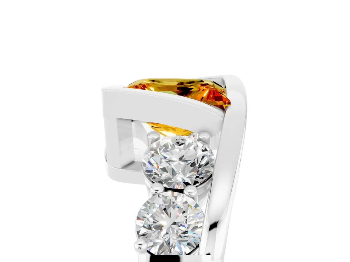Bezel Set Princess Cut Citrine Bypass Ring with Round Accents Silver