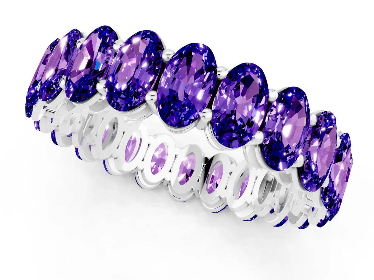 Oval Cut Tanzanite Eternity Band with Shared Prong Setting Silver