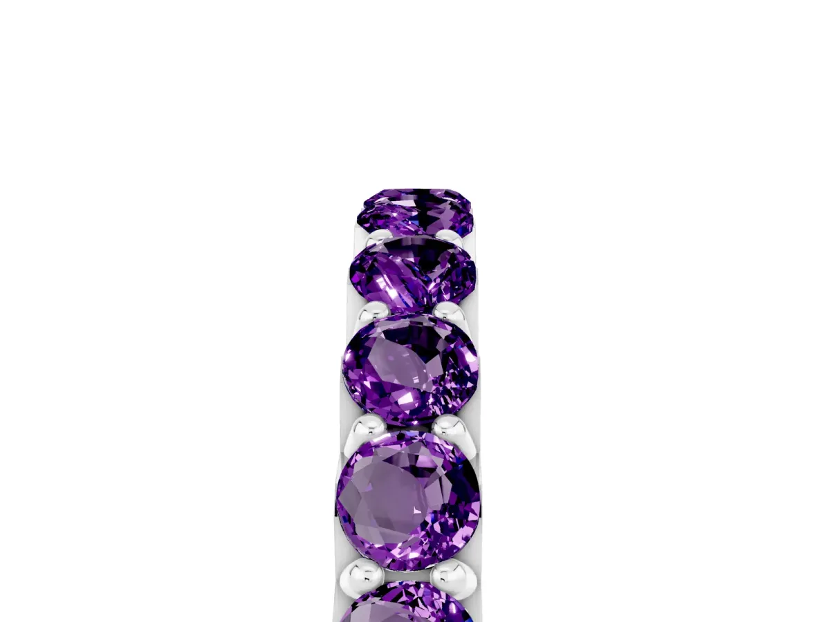 Round Amethyst Half Eternity Band with Classic Prong Setting Platinum