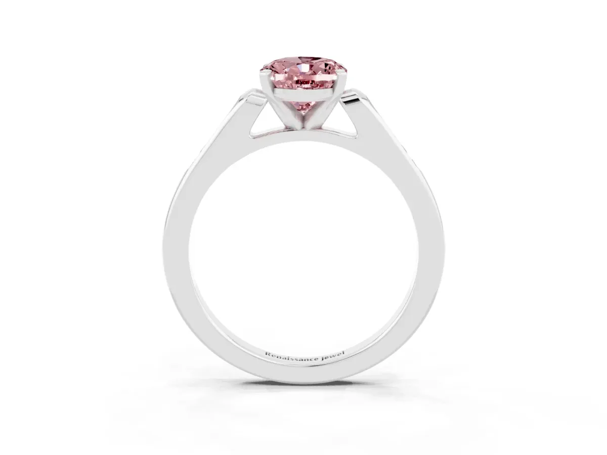 Oval Cut Morganite Solitaire Ring with Channel Set Round Band and Prong Setting Silver