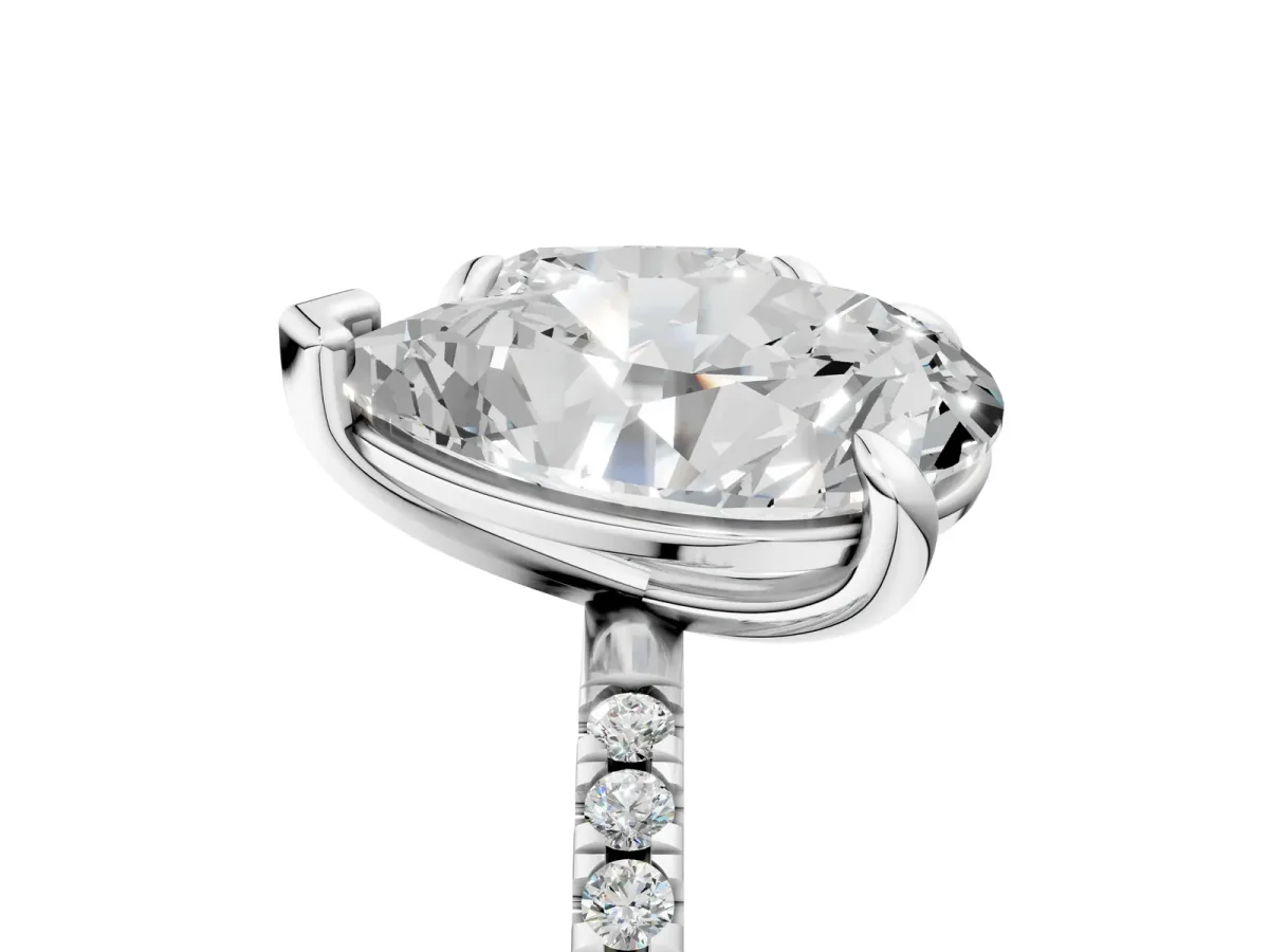 Pear and Cushion Toi Moi Ring with Prong Setting and Micro Pave Band Silver