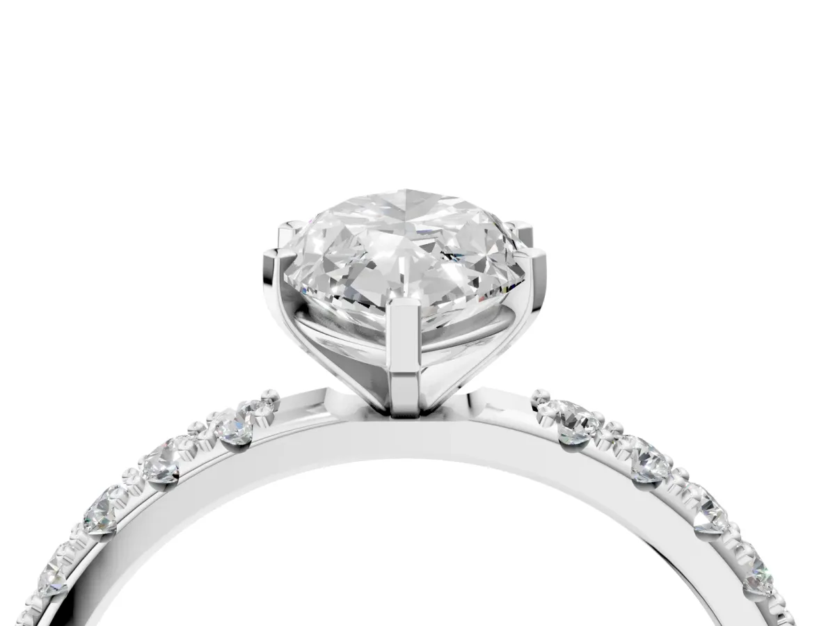 Marquise Cut Diamond Solitaire Pavé Band with Four-Prong Setting Silver