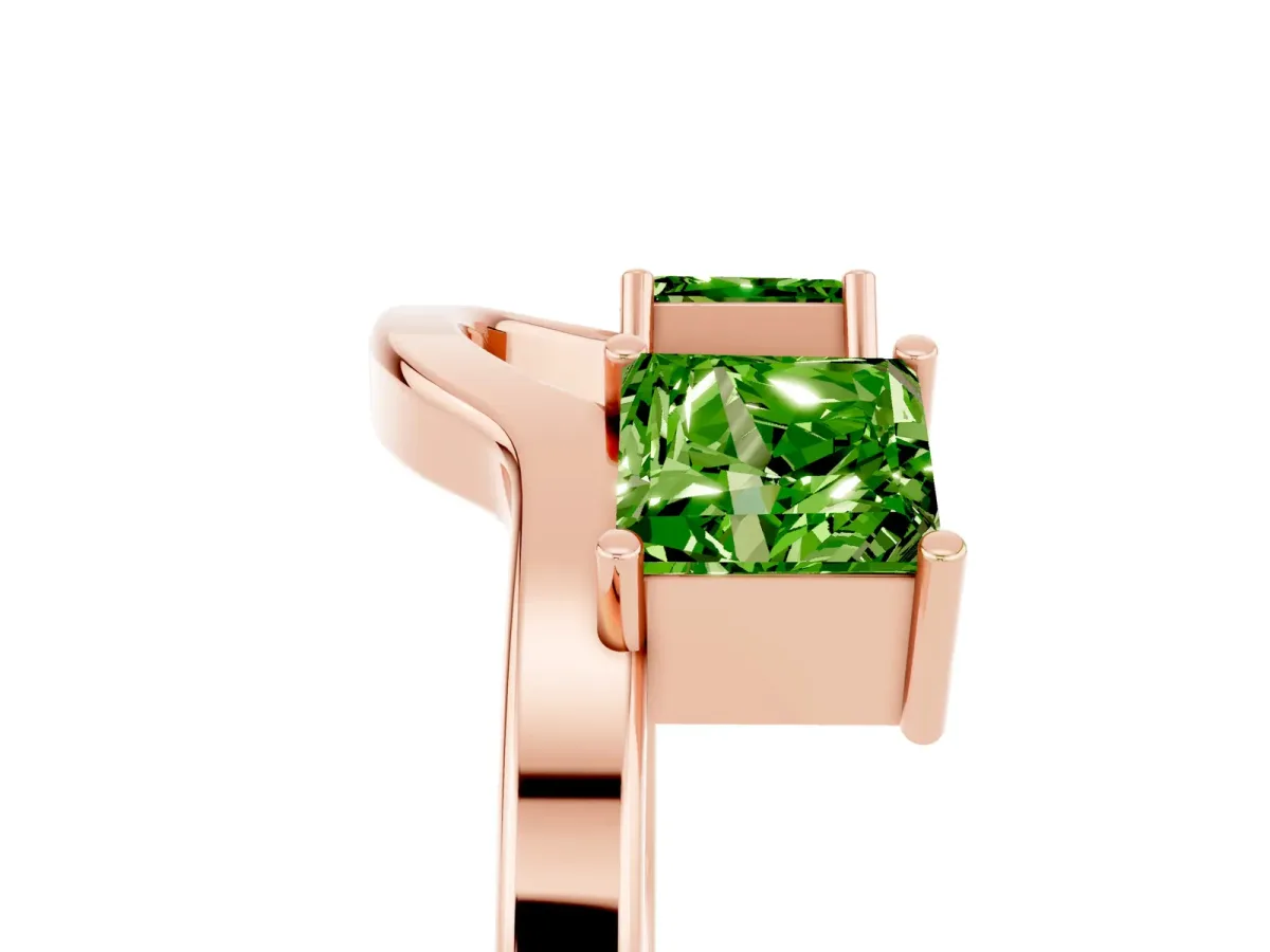 Princess Cut Peridot Two-Stone Open Band Ring with Four-Prong Setting Rose gold
