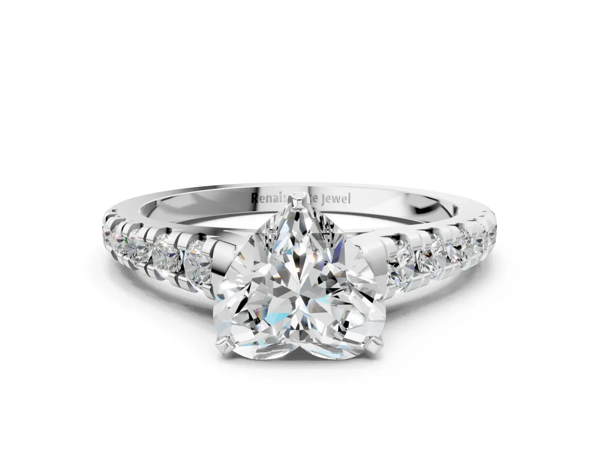 Heart Cut Diamond Cathedral Solitaire Ring with Round Pavé Band Platinum