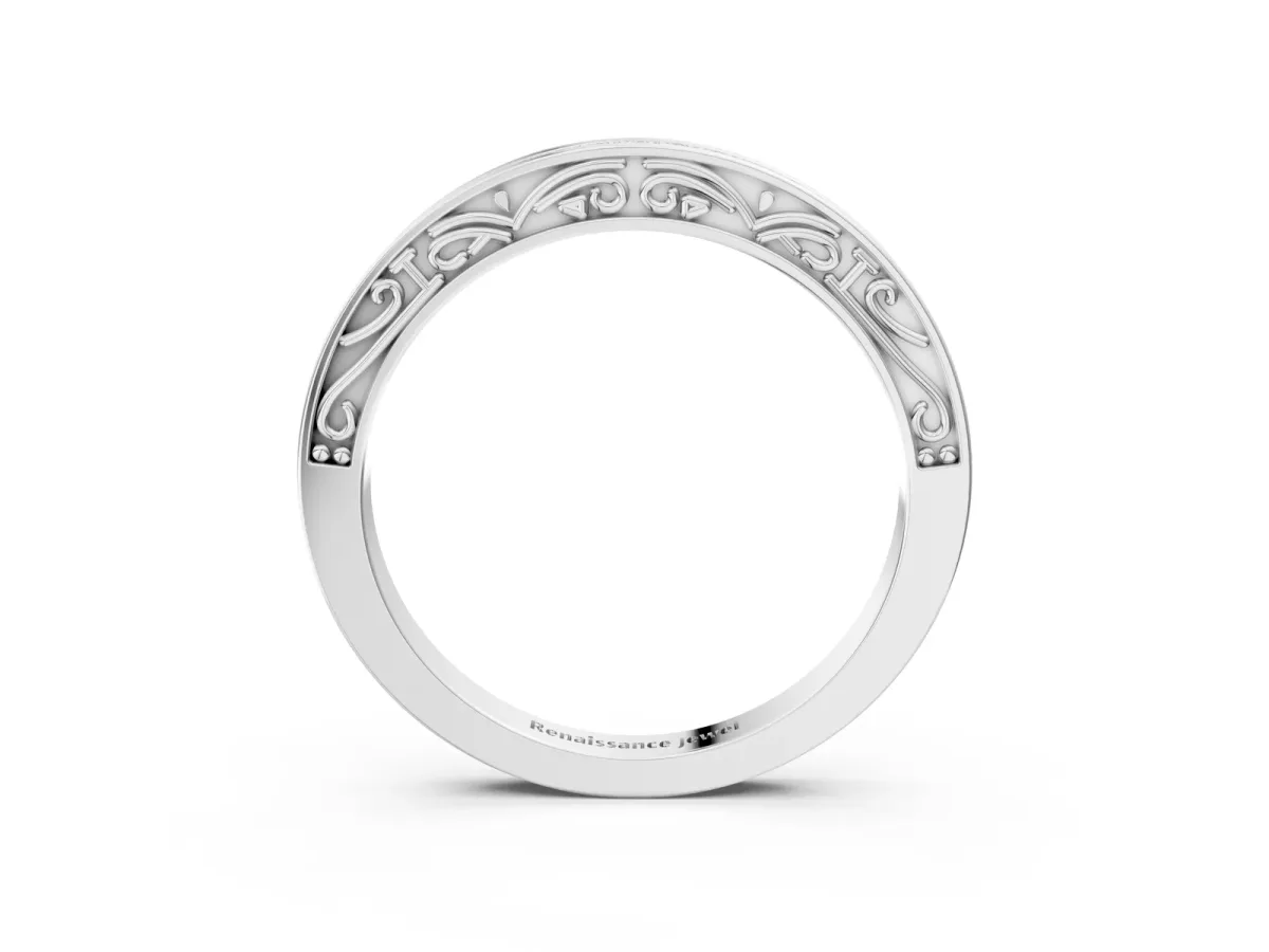 Channel Set Round Diamond Milgrain Engraved Band Platinum