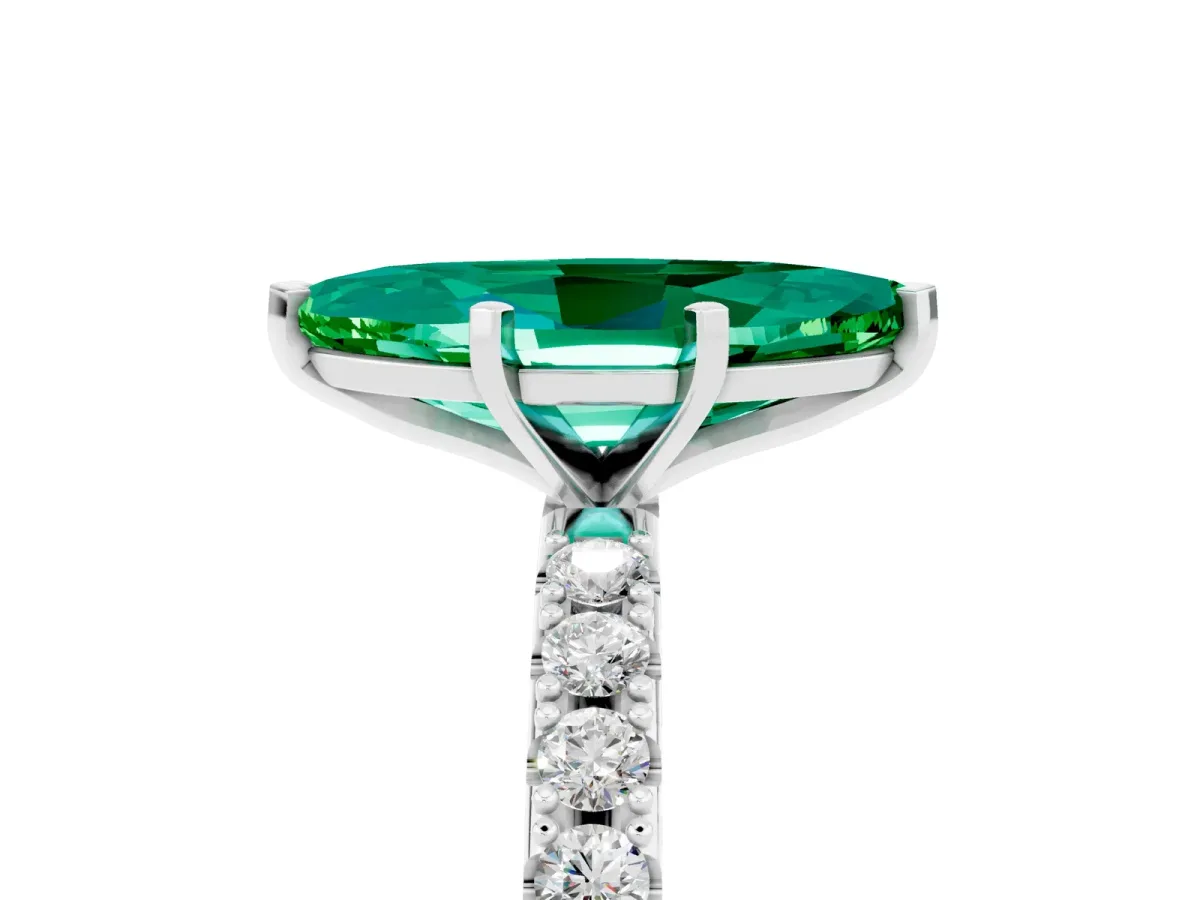 Marquise Cut Emerald Solitaire Pavé Band with Four-Prong Setting Silver