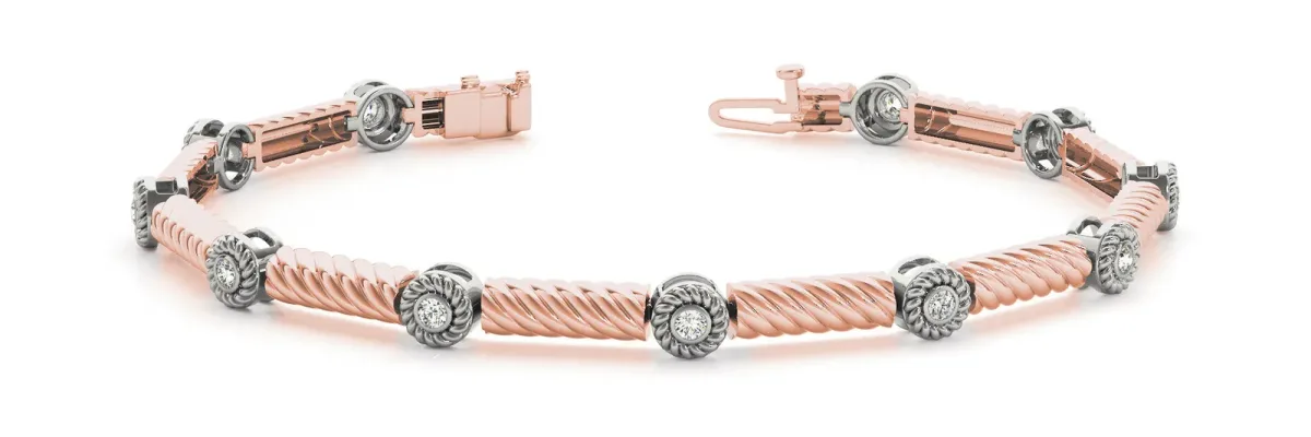 Round Diamond Rope Bracelet with Bezel Setting Rose gold