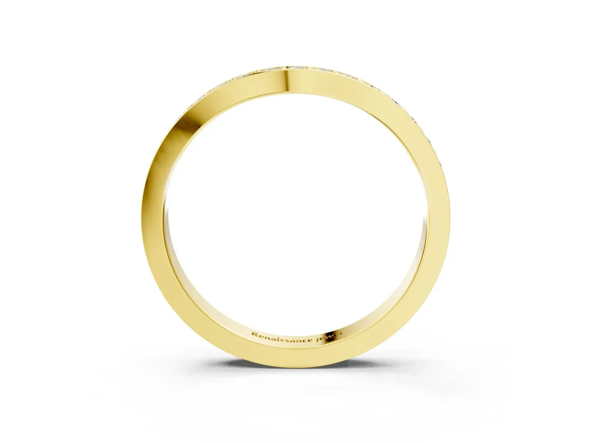 Diamond Pavé Round Cut Curved Band with Channel Setting Yellow gold