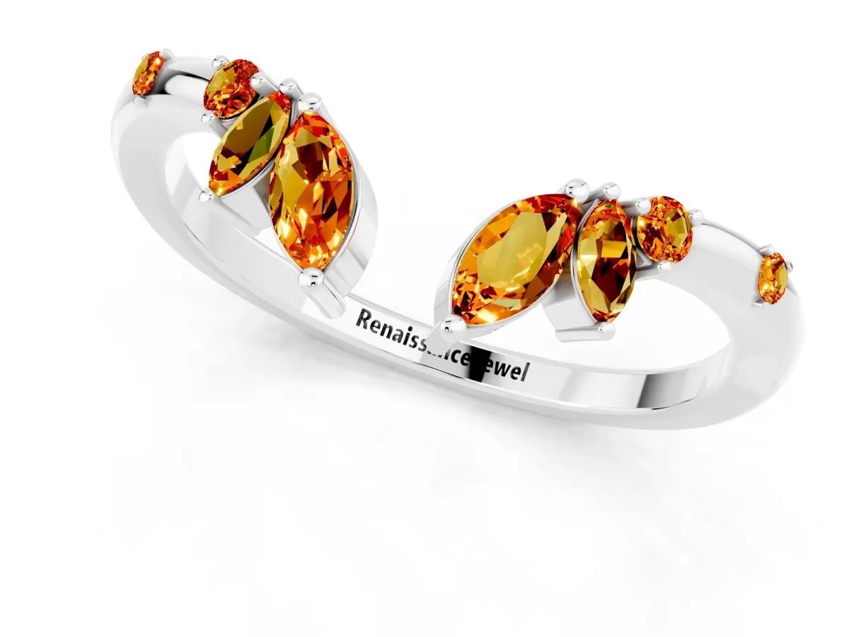 Open Marquise Cluster Citrine Band with Prong Setting Silver