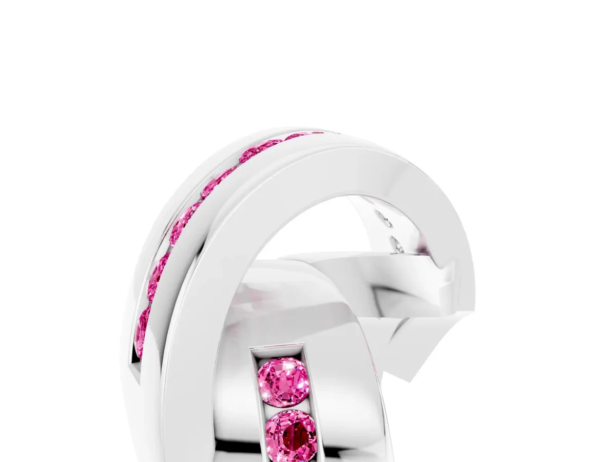 Pavé Round Pink Sapphire Crossover Band with Channel Setting Silver