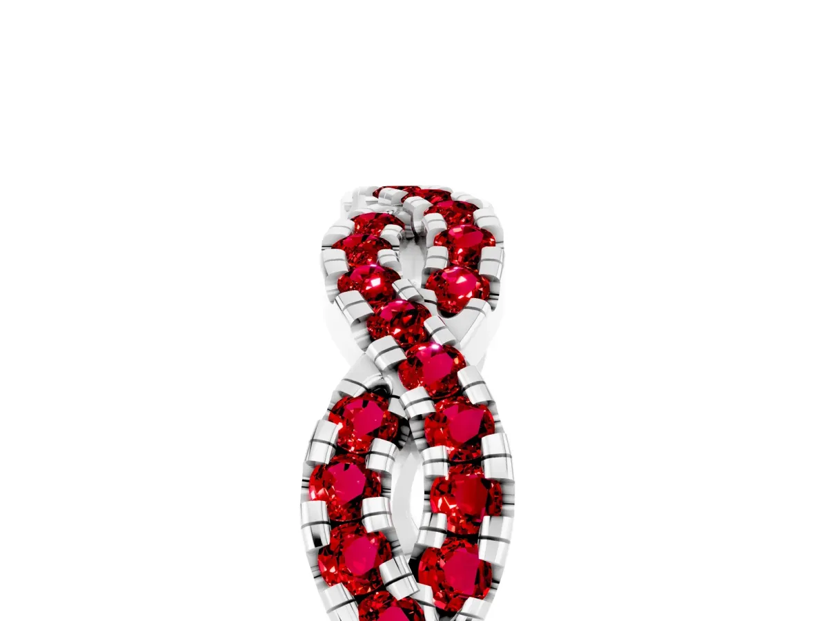 Round Ruby Twisted Eternity Band with Pavé and Shared Prong Setting Silver