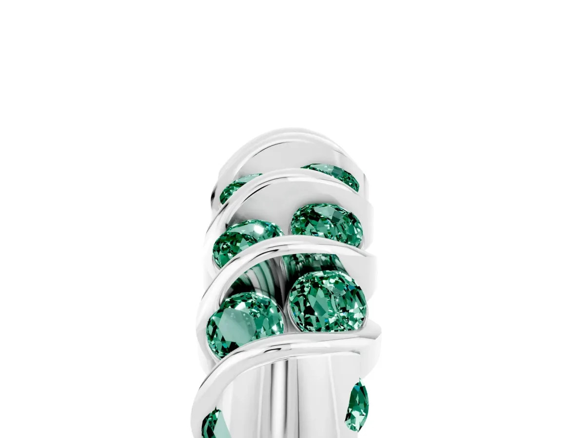 Channel Set Round Green Sapphire Multi-Row Band Silver