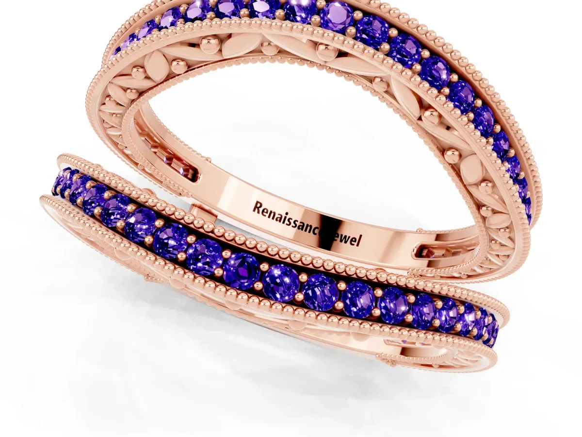 Round Tanzanite Milgrain Eternity Band with Channel Setting Rose gold