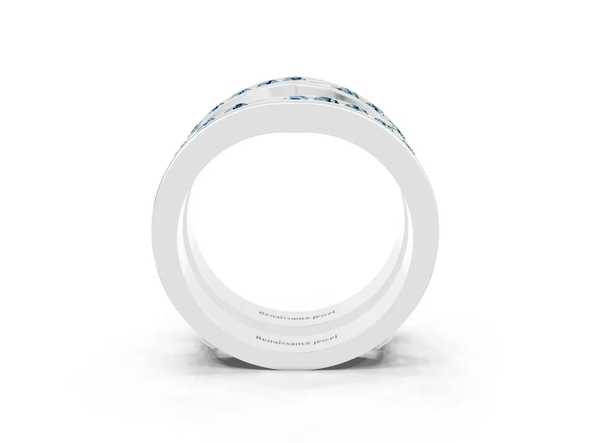 Round Aquamarine Channel-Set Chevron Band White gold