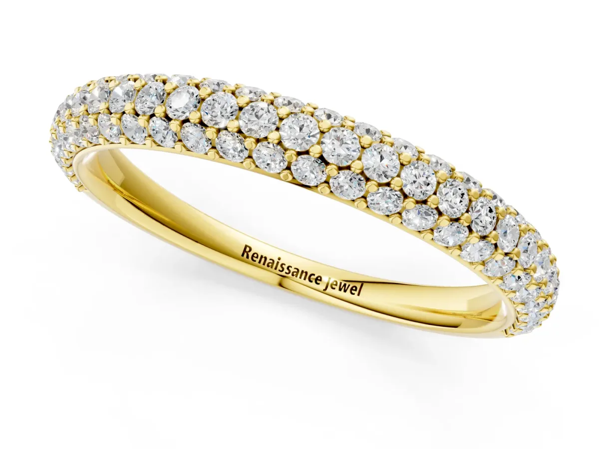 Round Diamond Pavé Eternity Band with Shared Prong Setting Yellow gold