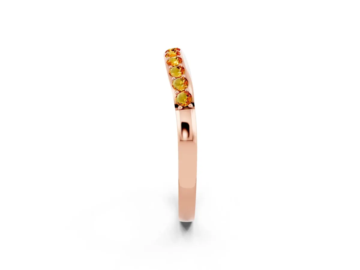 Round Citrine Curved Wedding Band with Channel Setting Rose gold