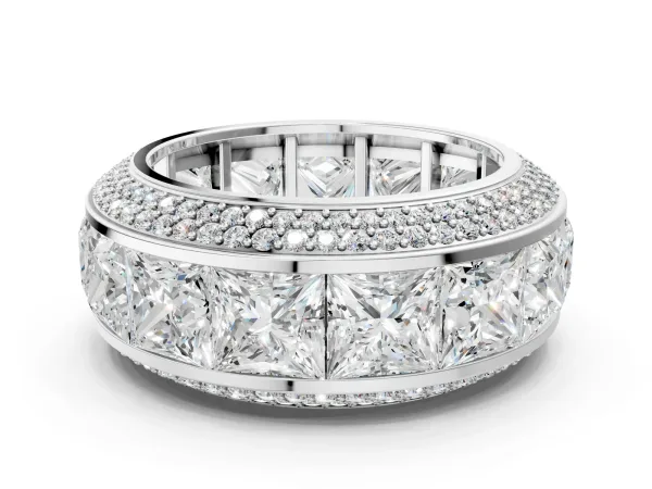 Princess Diamond Pavé Mens Wedding Band with Round Diamond Accents White gold