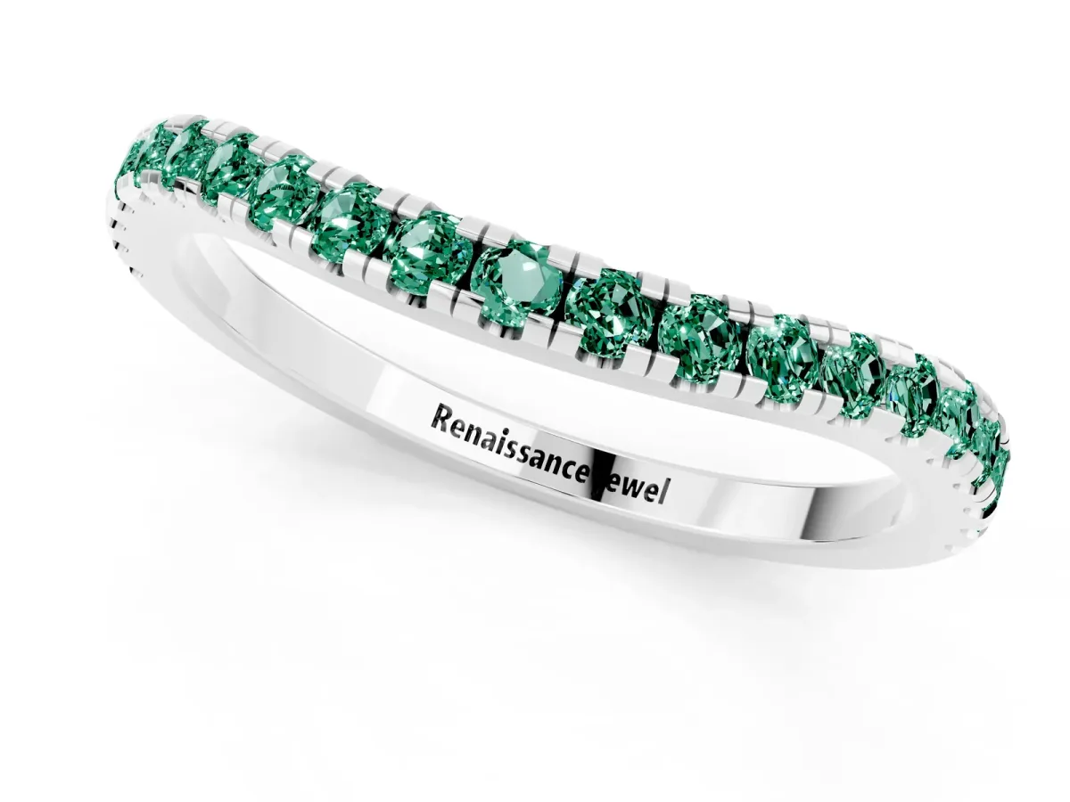 Round Green Sapphire Pavé Half Eternity Band with Shared Prong Setting Platinum