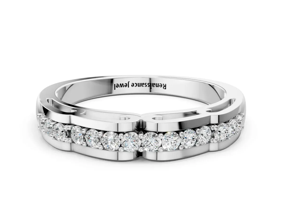 Round Cut Diamond Channel Set White Gold Band White gold