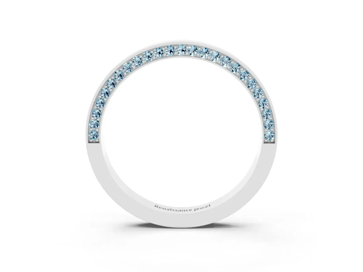 Pavé Round Aquamarine Channel Set Band Silver