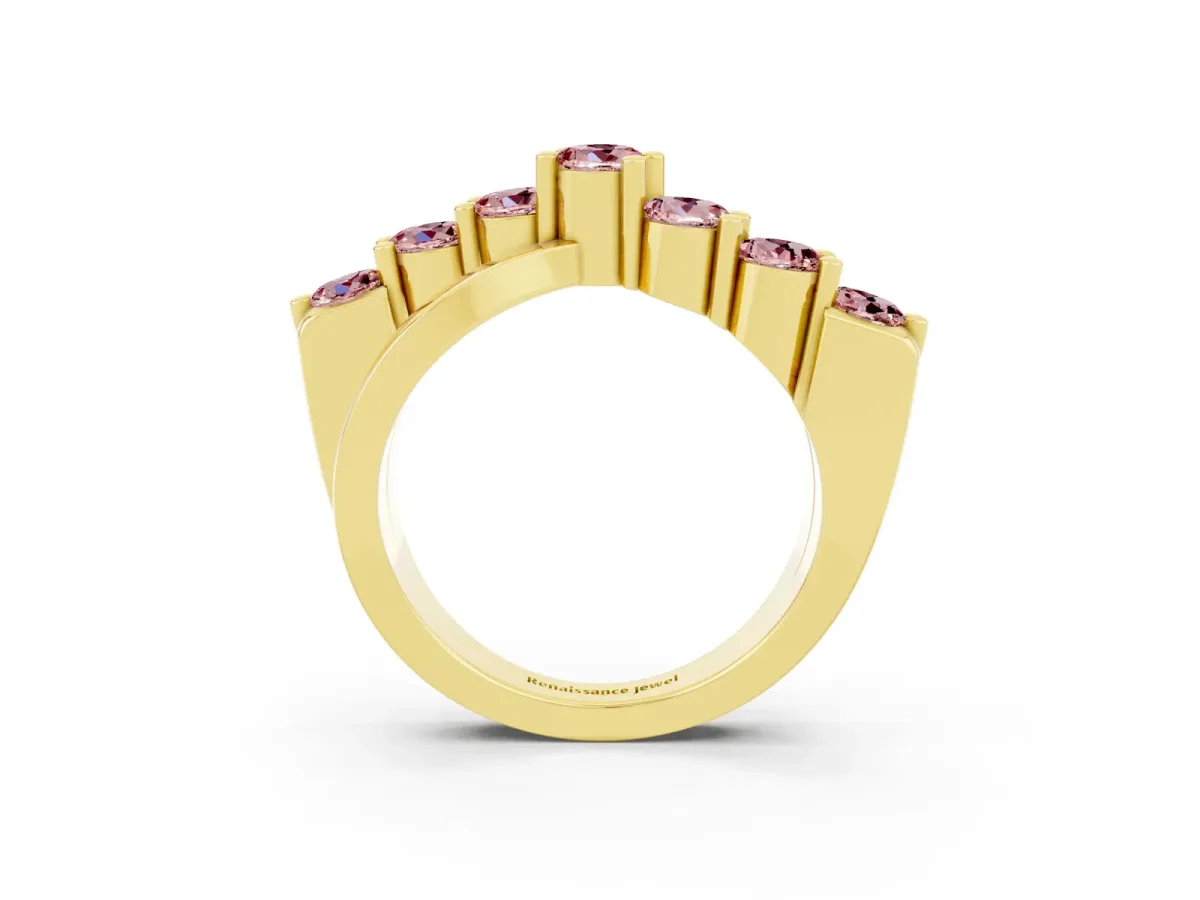 Round Morganite Prong-Set Crossover Band Yellow gold