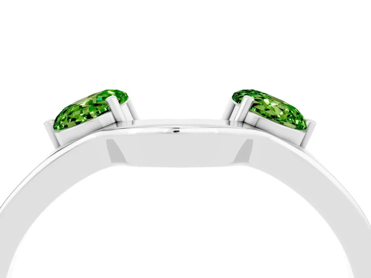 Dual Round Peridot Open Band Ring with Prong Setting Silver
