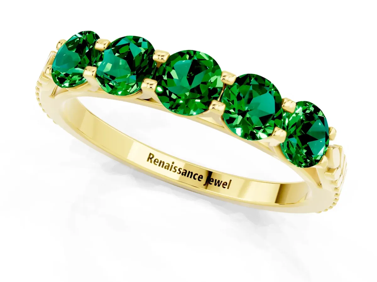 Five-Stone Round Emerald Prong-Set Band Yellow gold