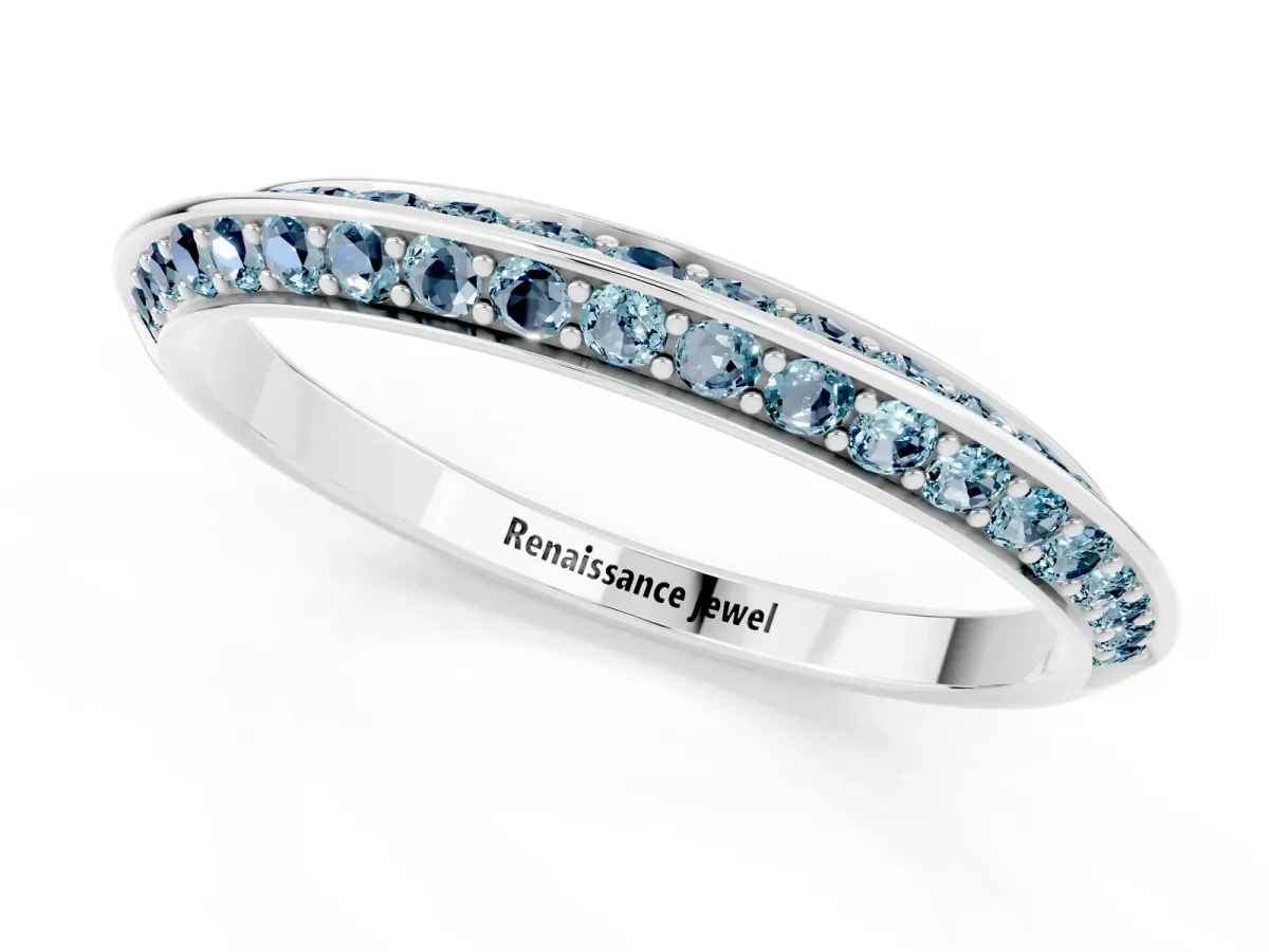 Double Row Pavé Round Aquamarine Eternity Band with Channel Setting Silver