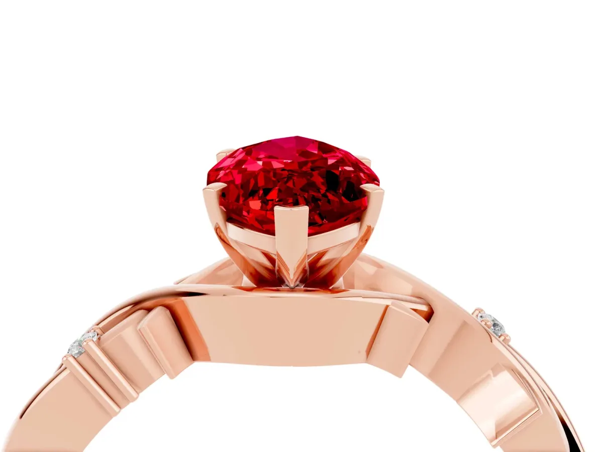 Marquise Cut Ruby Solitaire Ring with Twisted Band and Prong Setting Rose gold