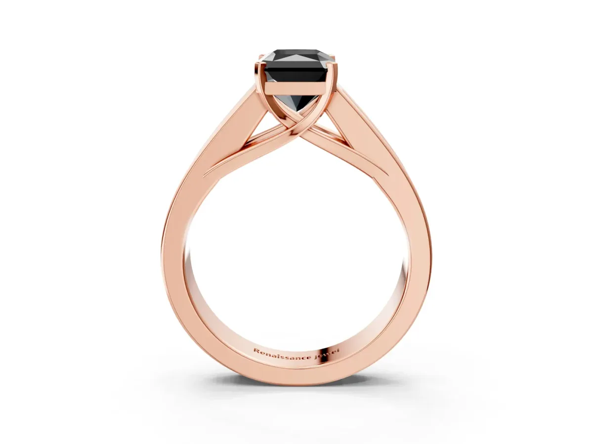 Fancy Black Radiant Cut Cut Channel Set Solitaire Ring with Four-Prong Setting Rose gold