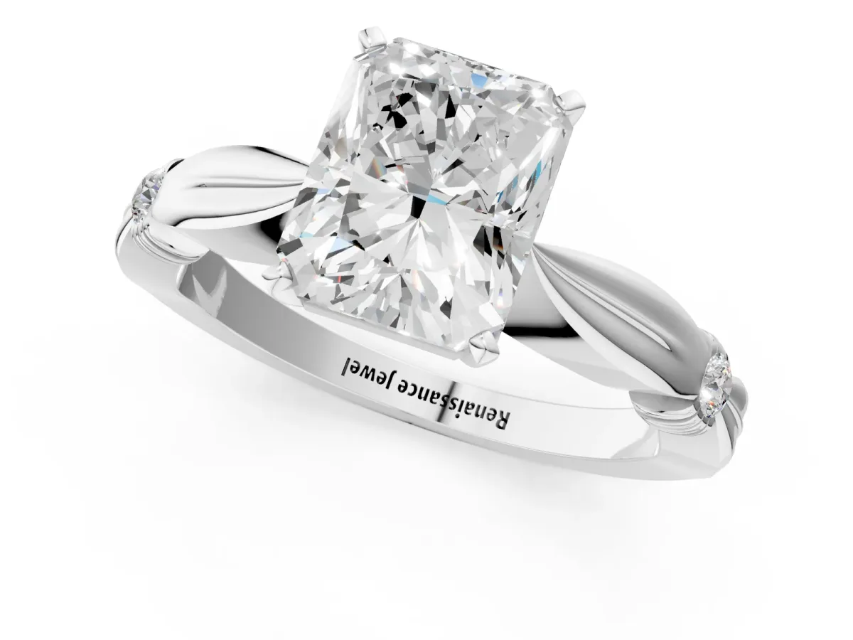 Radiant Cut Solitaire Diamond Twisted Band with Four-Prong Setting Platinum