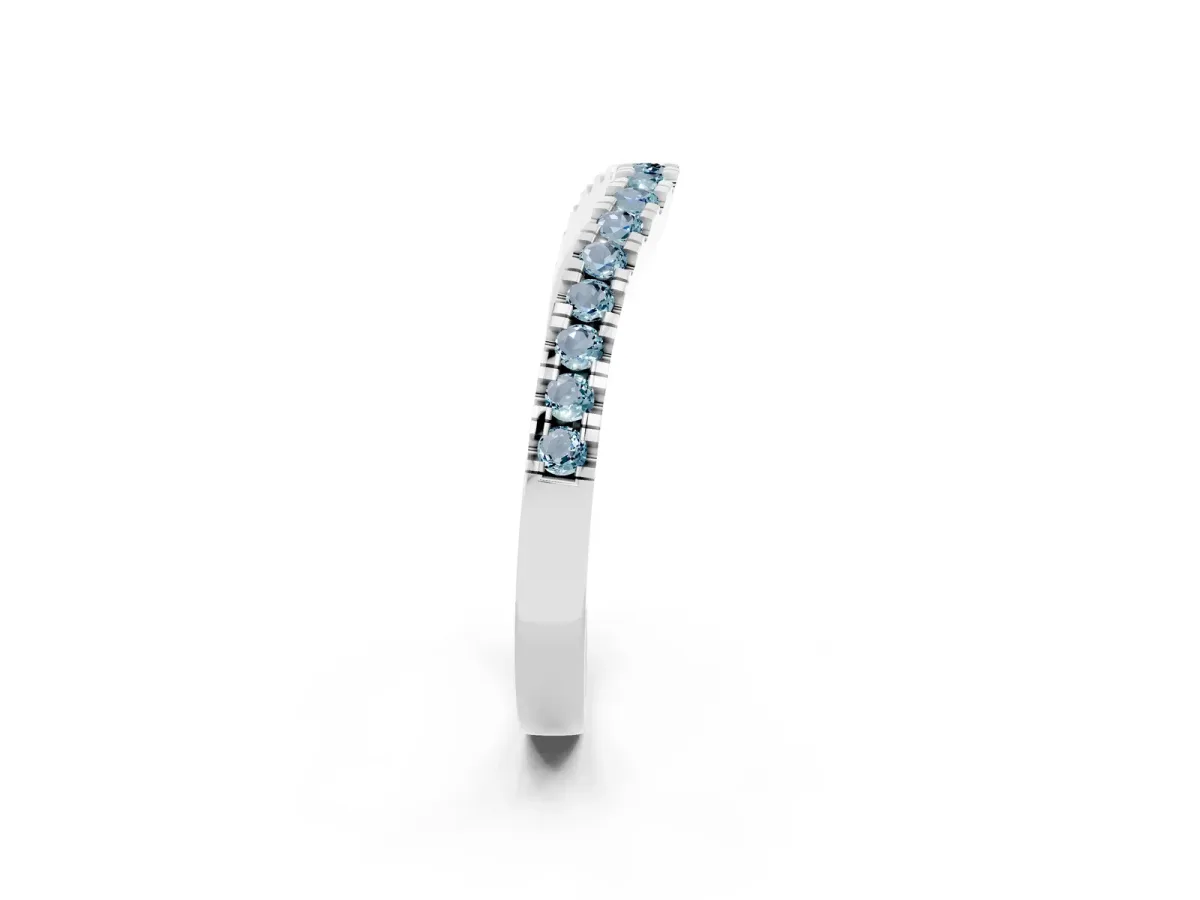 Round Aquamarine Pavé Curved Band with Shared Prong Setting White gold