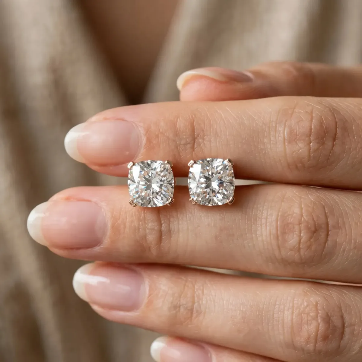 Cushion Cut Diamond Stud Earrings Rose gold