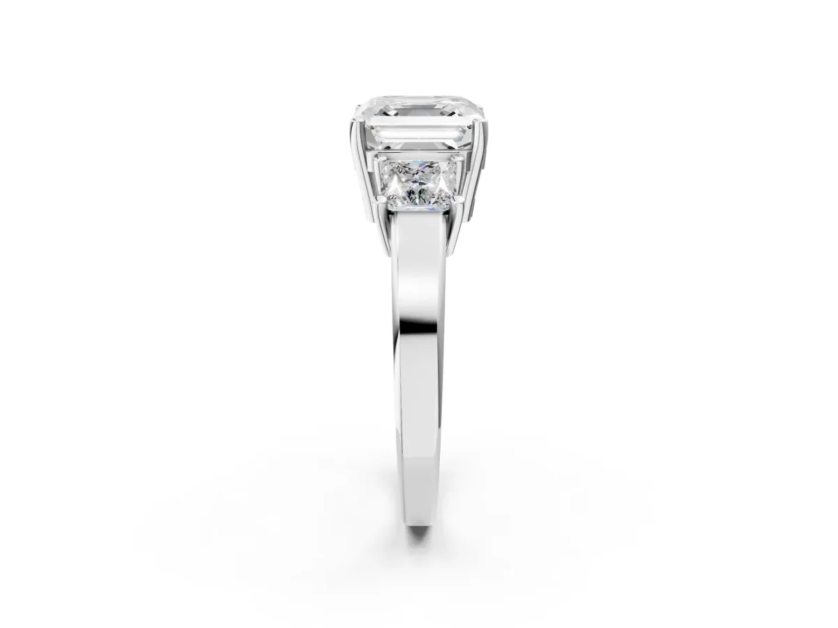 Three-Stone Asscher Cut Cut Solitaire Ring with Prong Setting Platinum