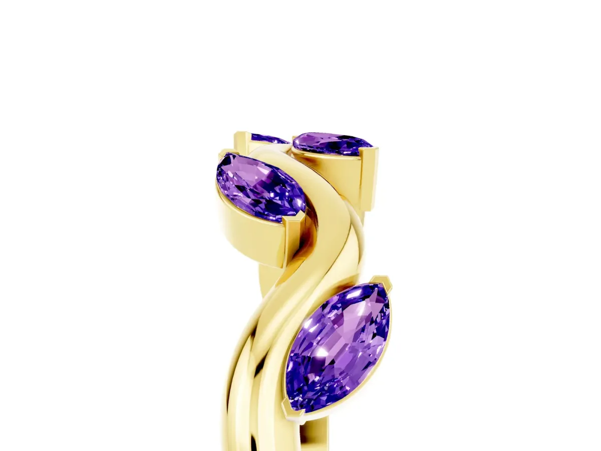 Marquise Tanzanite Twisted Band with Prong Setting Yellow gold