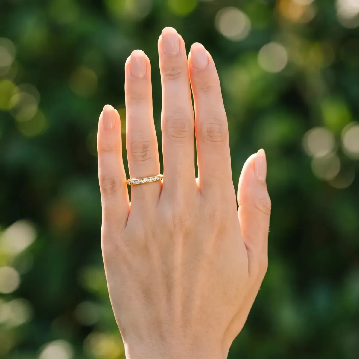 Milgrain Round Diamond Pavé Set Half Eternity Band Yellow gold