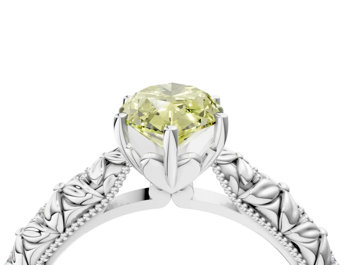 Fancy Yellow Marquise Cut Solitaire Floral Milgrain Engagement Ring Silver