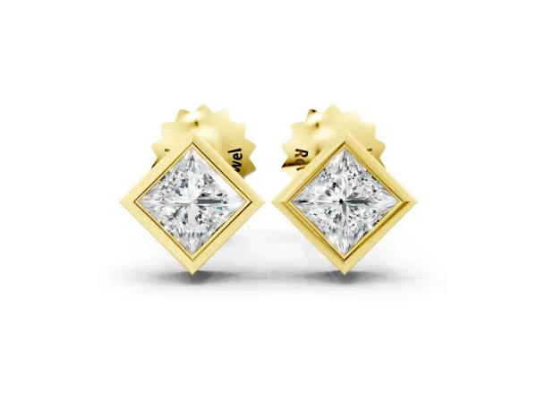 Princess Cut Bezel Set Diamond Stud Earrings Yellow gold