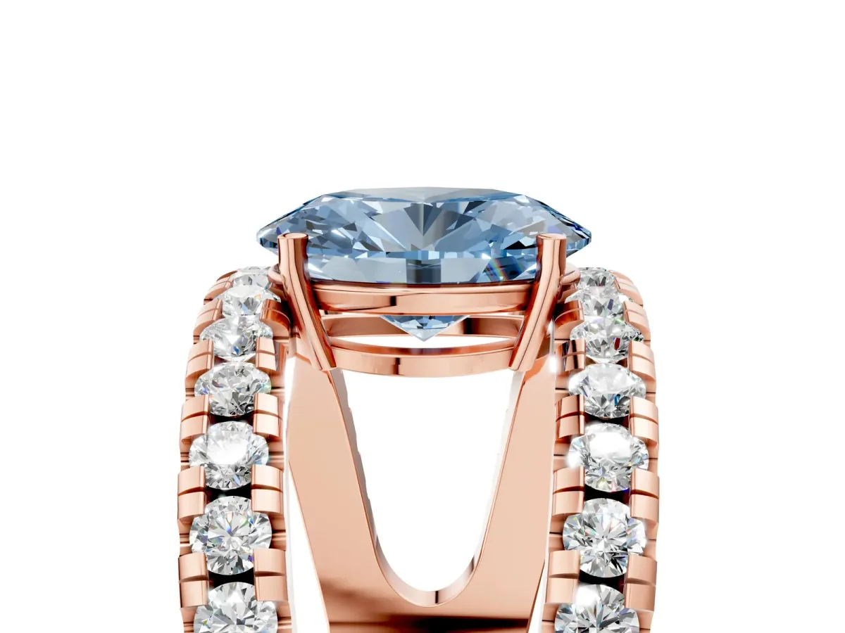 Fancy Blue Oval Cut Solitaire Split Shank Pave Diamond Ring Rose gold